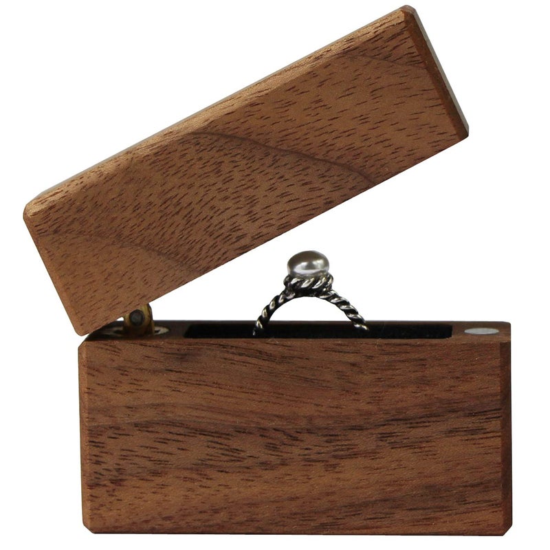 UOOOM Wood Ring Box Portable Jewelry Box, Walnut Slim Ring Case for Proposal, Engagement, Wedding, Anniversary, Valentine's Day (U01-THX) - Image 3